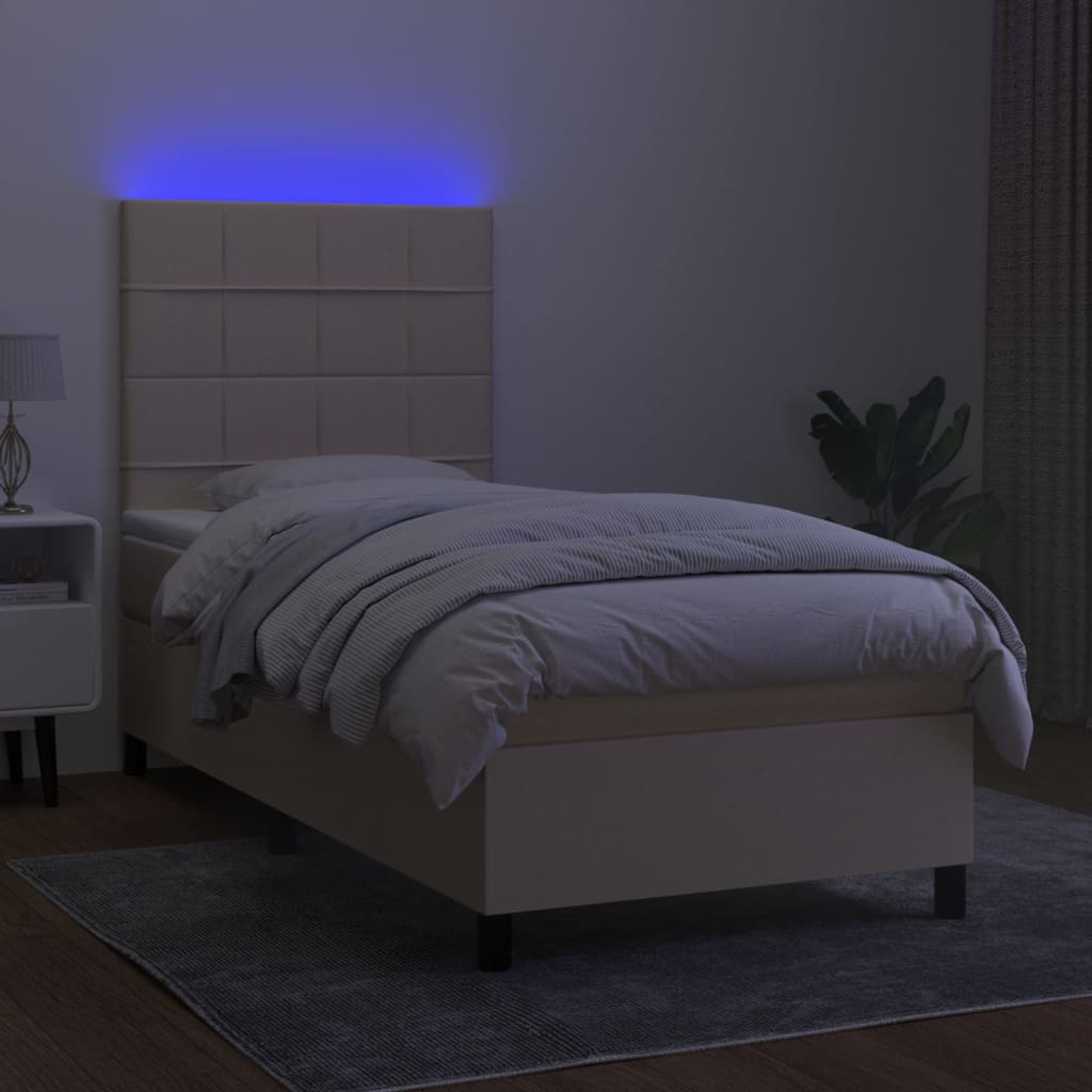 Boxspringbett mit Matratze & LED Creme 80x200 cm Stoff