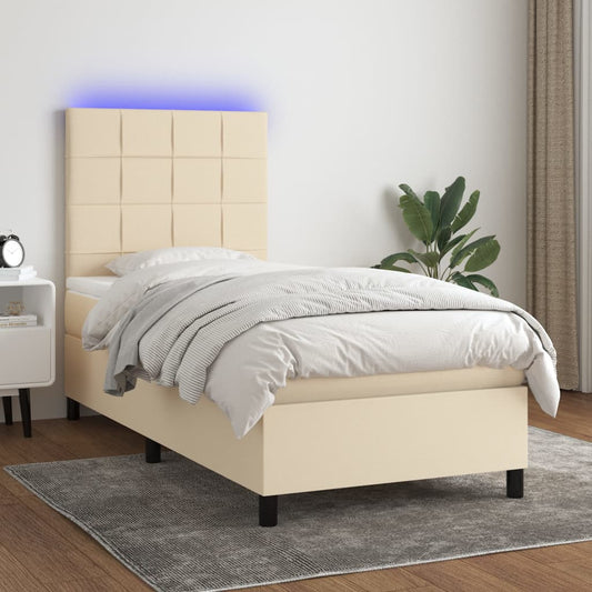 Boxspringbett mit Matratze & LED Creme 80x200 cm Stoff