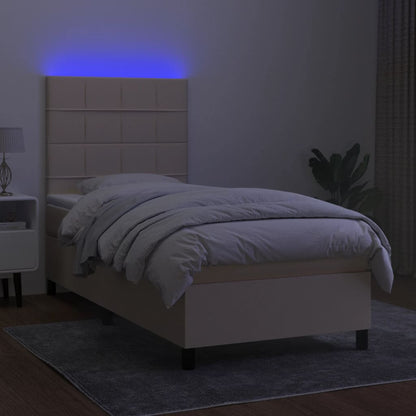 Boxspringbett mit Matratze & LED Creme 100x200 cm Stoff