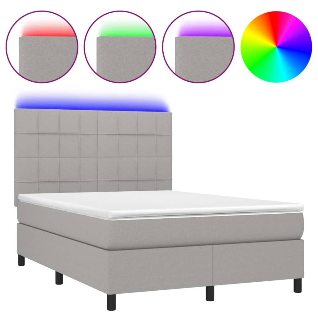 Boxspringbett mit Matratze & LED Hellgrau 140x200 cm Stoff