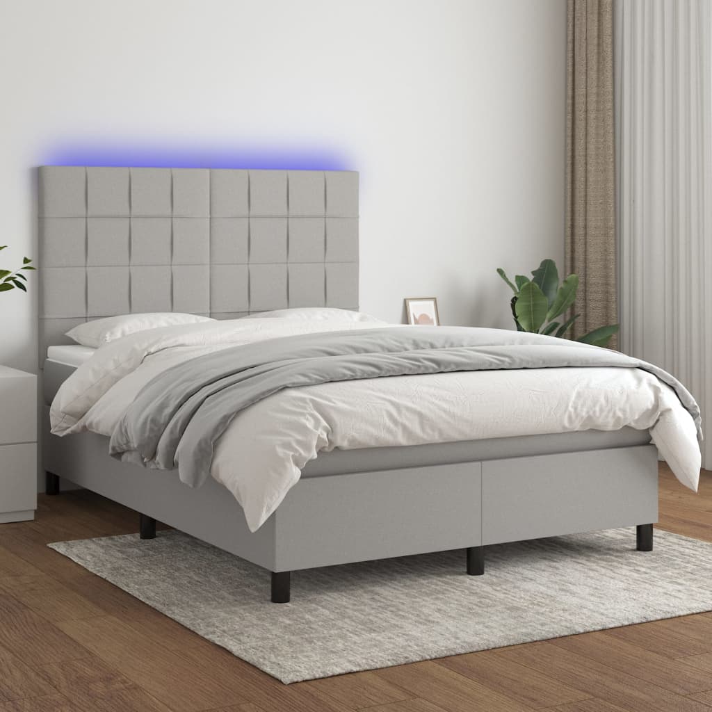 Boxspringbett mit Matratze & LED Hellgrau 140x200 cm Stoff