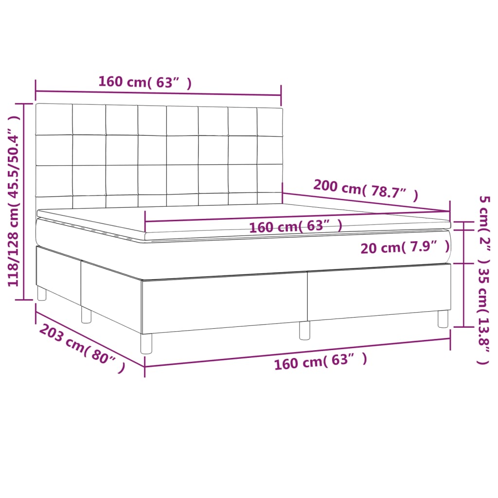 Boxspringbett mit Matratze & LED Blau 160x200 cm Stoff