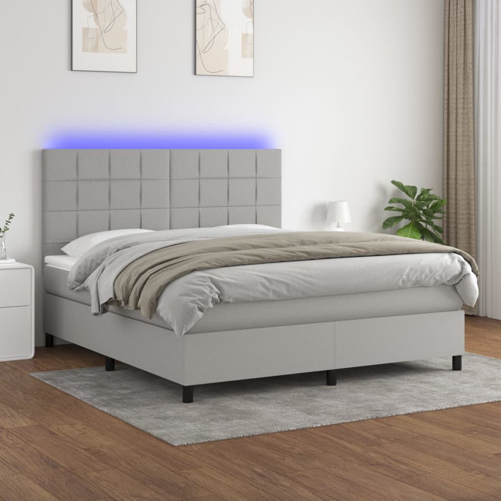 Boxspringbett mit Matratze & LED Hellgrau 180x200 cm Stoff