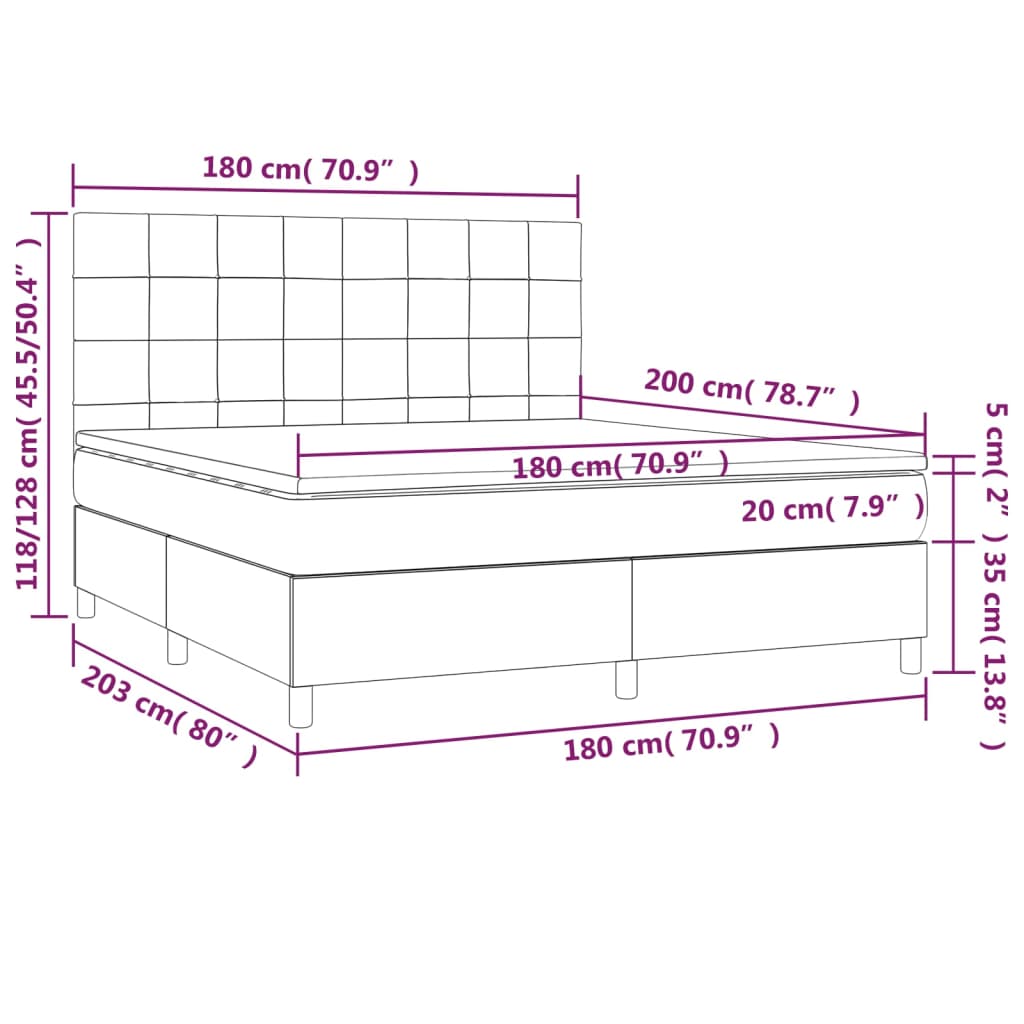 Boxspringbett mit Matratze & LED Dunkelbraun 180x200 cm Stoff