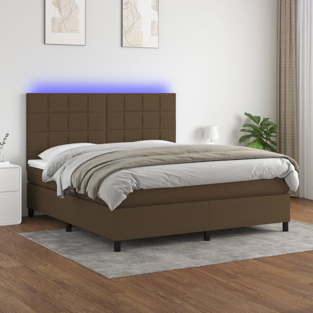 Boxspringbett mit Matratze & LED Dunkelbraun 180x200 cm Stoff