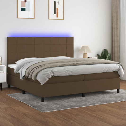 Boxspringbett mit Matratze & LED Dunkelbraun 200x200 cm Stoff