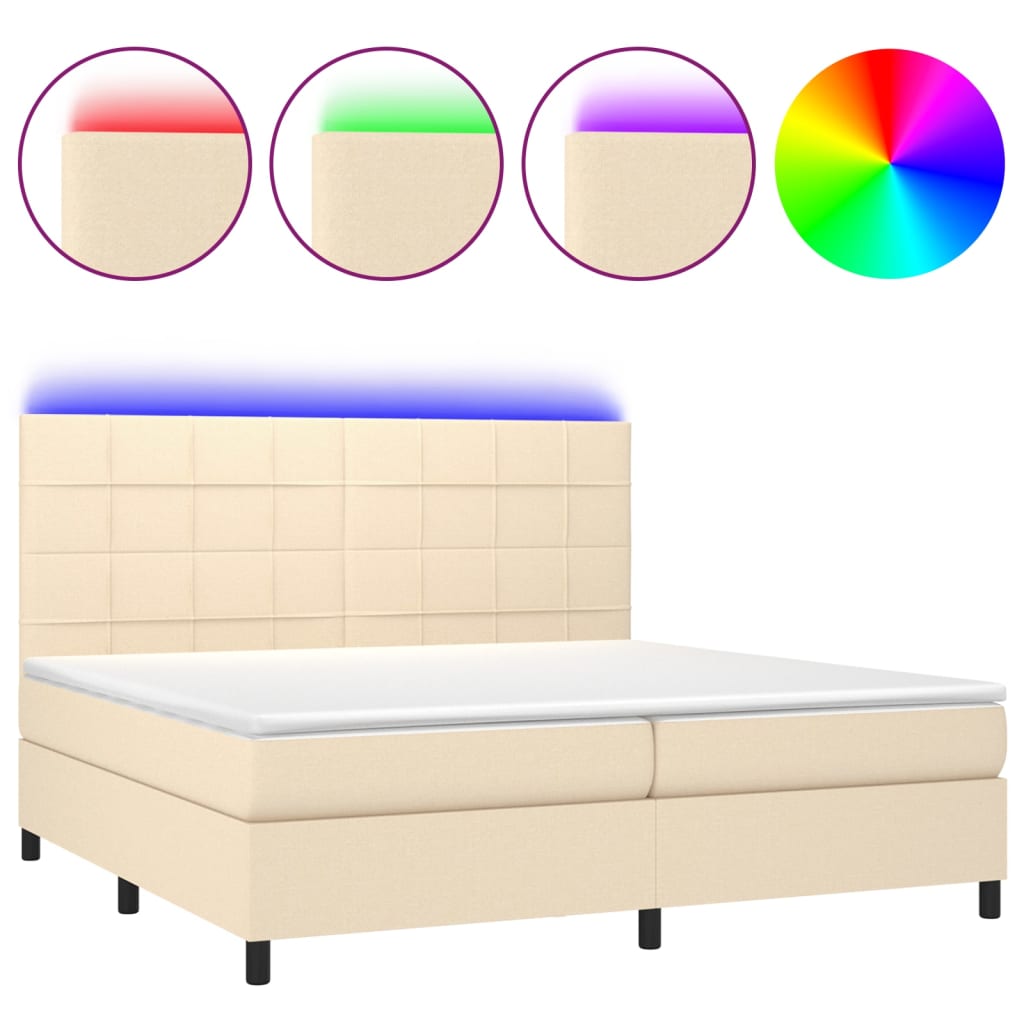 Boxspringbett mit Matratze & LED Creme 200x200 cm Stoff