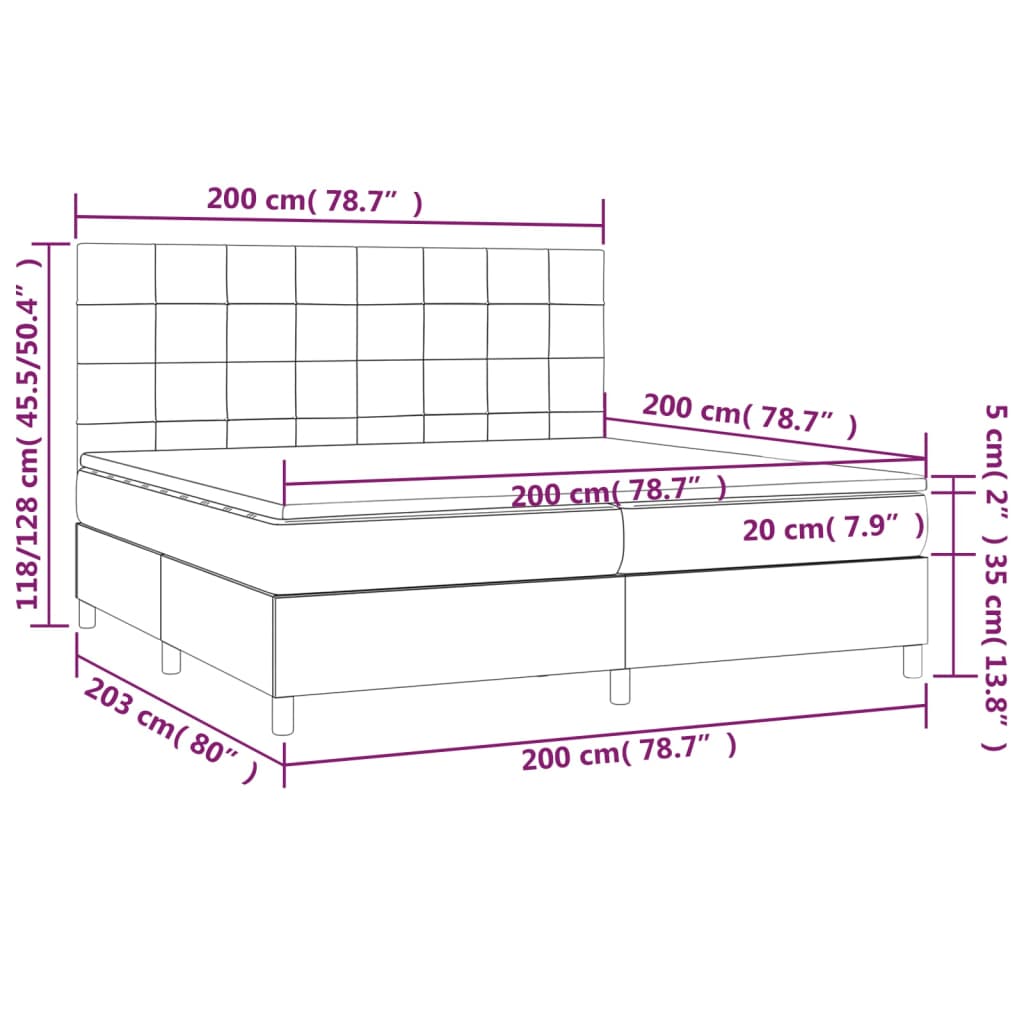 Boxspringbett mit Matratze & LED Creme 200x200 cm Stoff