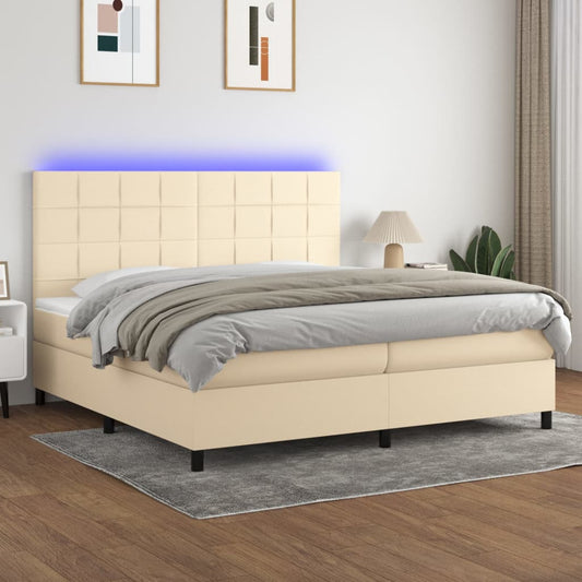 Boxspringbett mit Matratze & LED Creme 200x200 cm Stoff