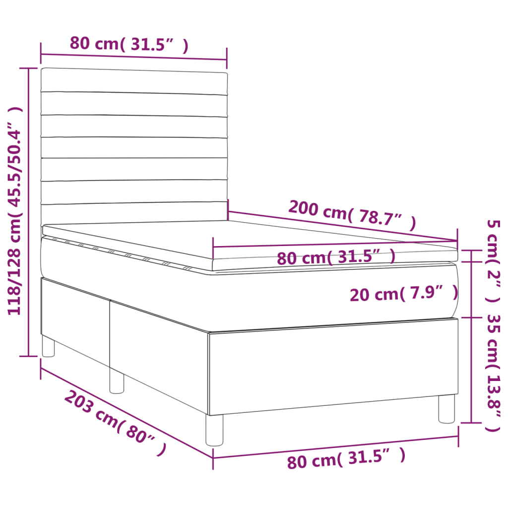 Boxspringbett mit Matratze & LED Hellgrau 80x200 cm Stoff