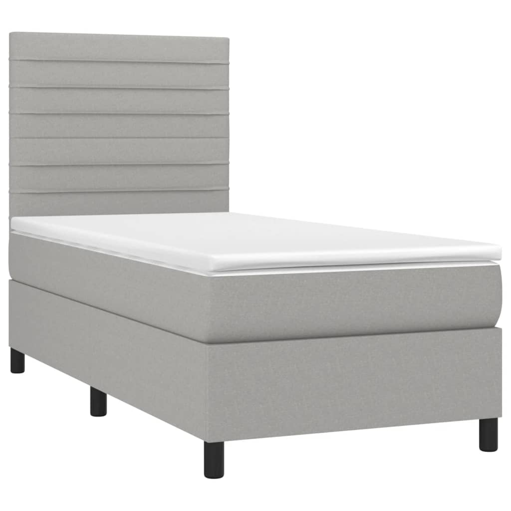 Boxspringbett mit Matratze & LED Hellgrau 90x190 cm Stoff