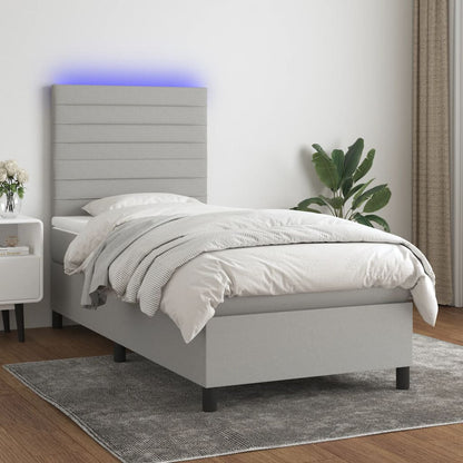 Boxspringbett mit Matratze & LED Hellgrau 90x190 cm Stoff