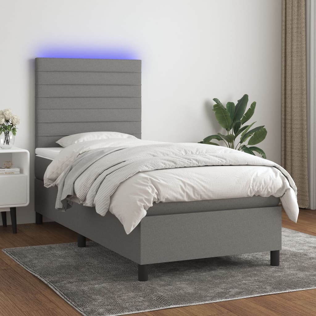 Boxspringbett mit Matratze & LED Dunkelgrau 100x200 cm Stoff