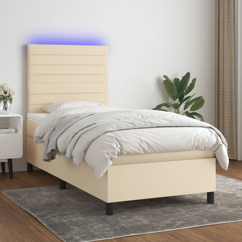 Boxspringbett mit Matratze & LED Creme 100x200 cm Stoff