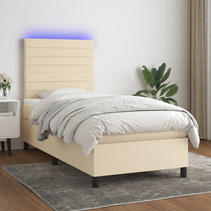 Boxspringbett mit Matratze & LED Creme 100x200 cm Stoff