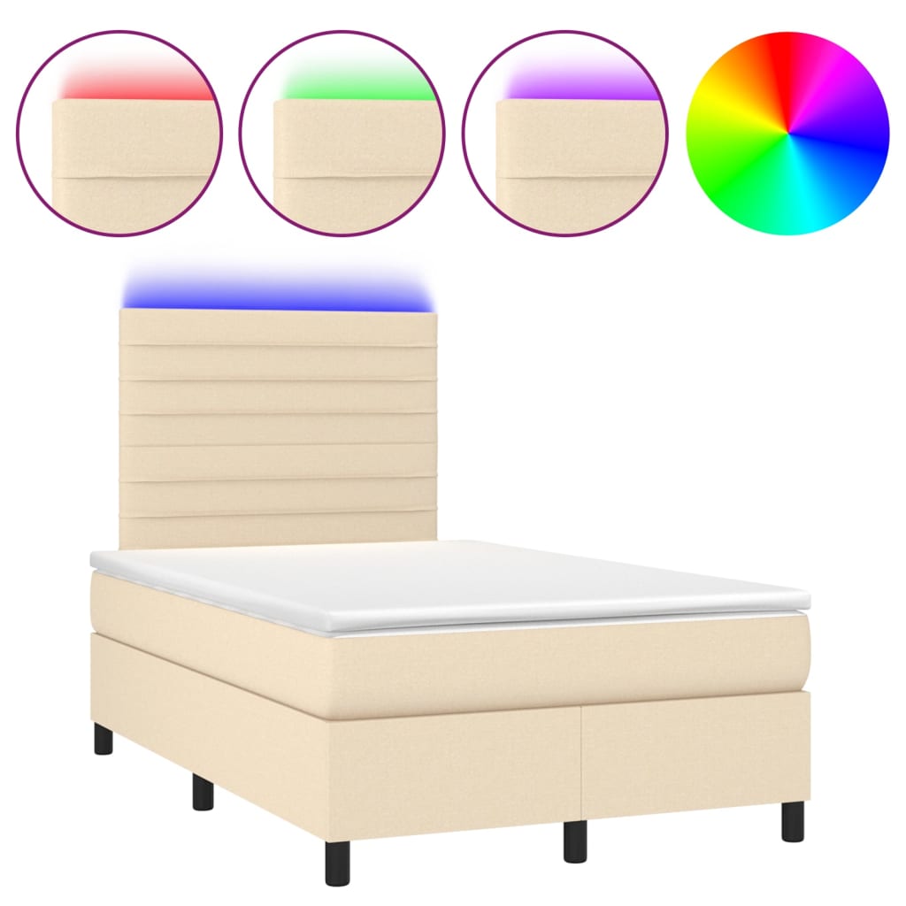 Boxspringbett mit Matratze & LED Creme 120x200 cm Stoff