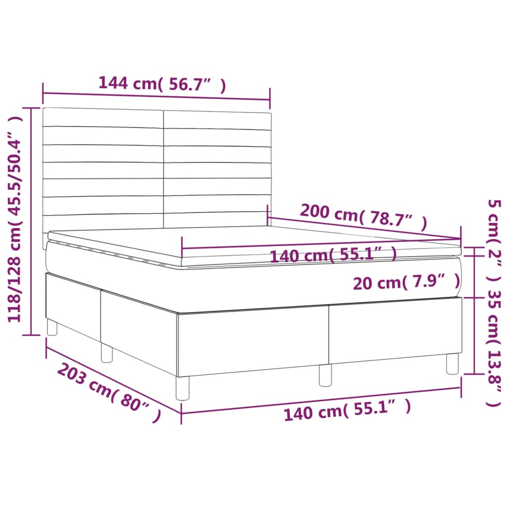 Boxspringbett mit Matratze & LED Creme 140x200 cm Stoff