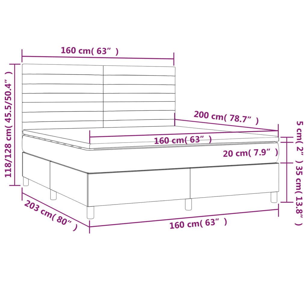 Boxspringbett mit Matratze & LED Schwarz 160x200 cm Stoff