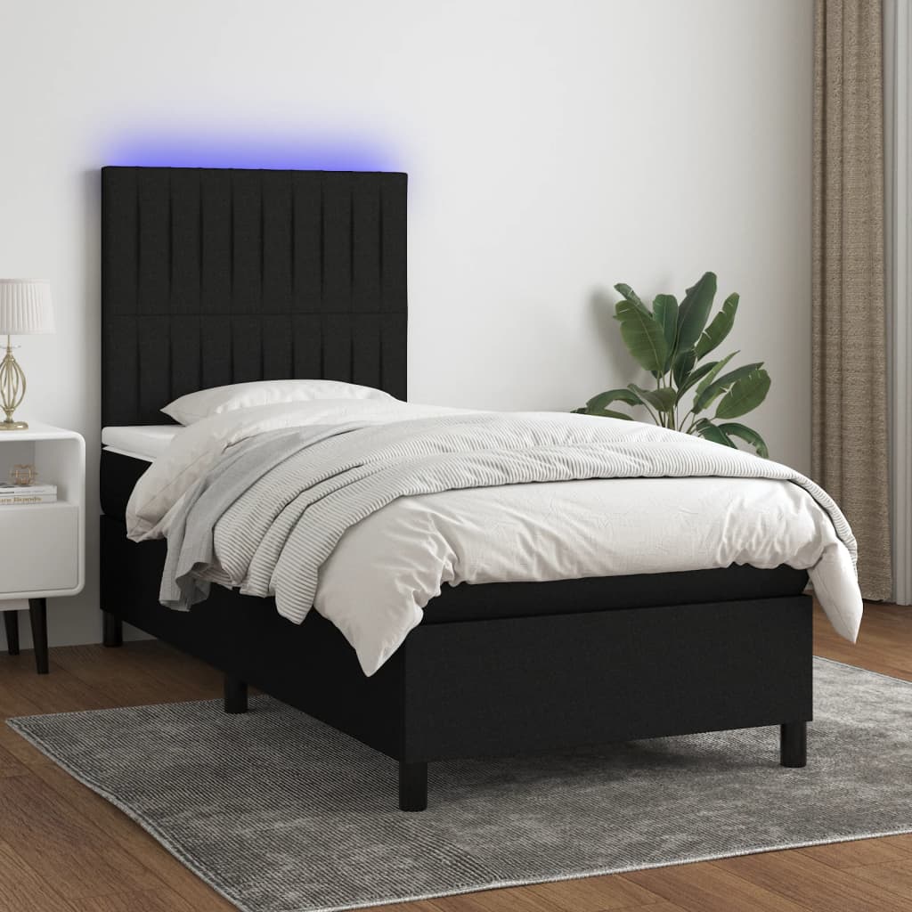 Boxspringbett mit Matratze & LED Schwarz 90x190 cm Stoff