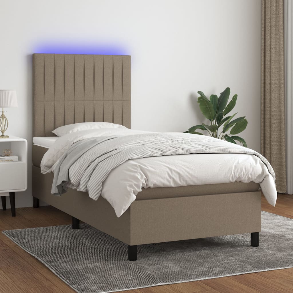 Boxspringbett mit Matratze & LED Taupe 100x200 cm Stoff