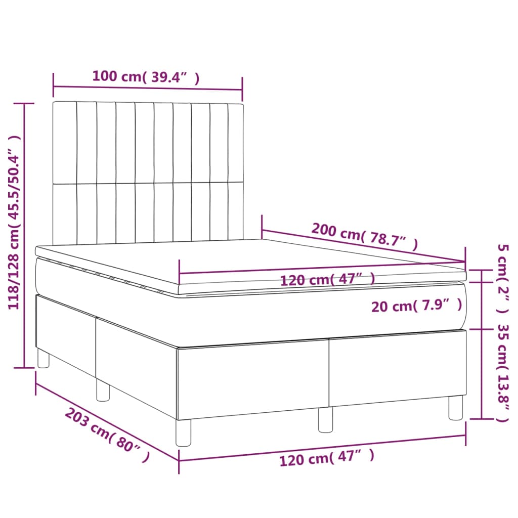 Boxspringbett mit Matratze & LED Hellgrau 120x200 cm Stoff