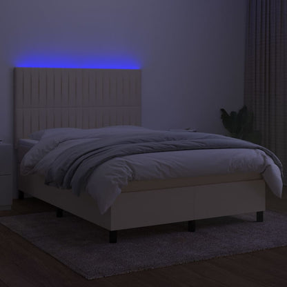 Boxspringbett mit Matratze & LED Creme 140x200 cm Stoff