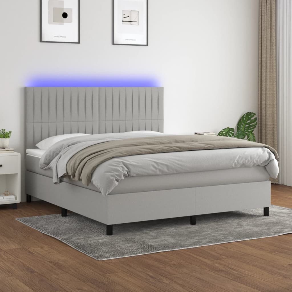 Boxspringbett mit Matratze & LED Hellgrau 160x200 cm Stoff