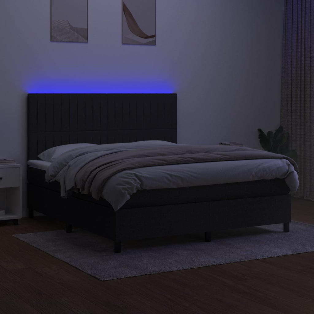 Boxspringbett mit Matratze & LED Schwarz 180x200 cm Stoff