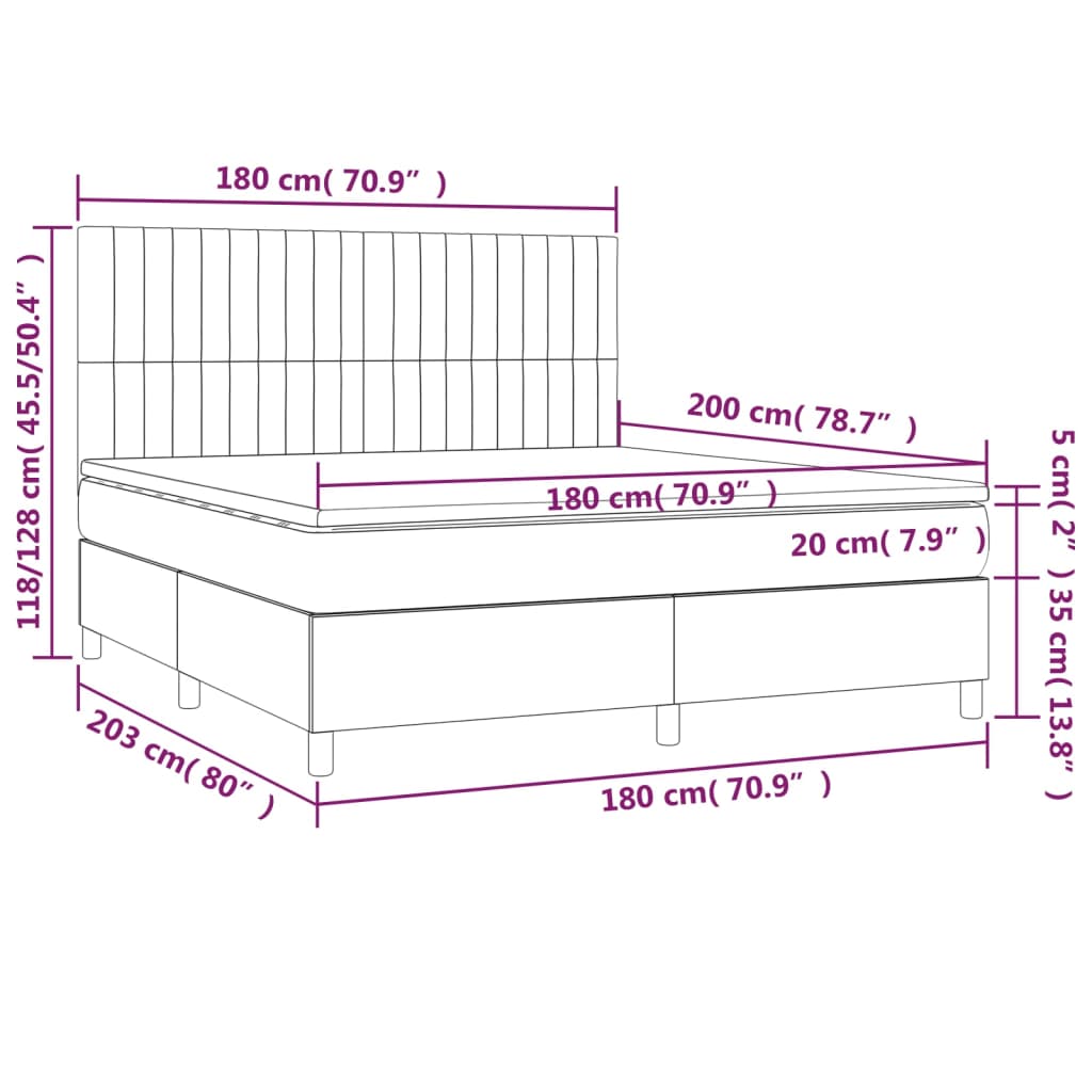 Boxspringbett mit Matratze & LED Schwarz 180x200 cm Stoff