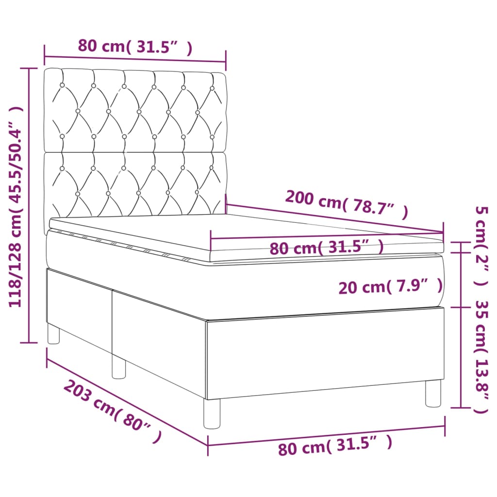 Boxspringbett mit Matratze & LED Hellgrau 80x200 cm Stoff