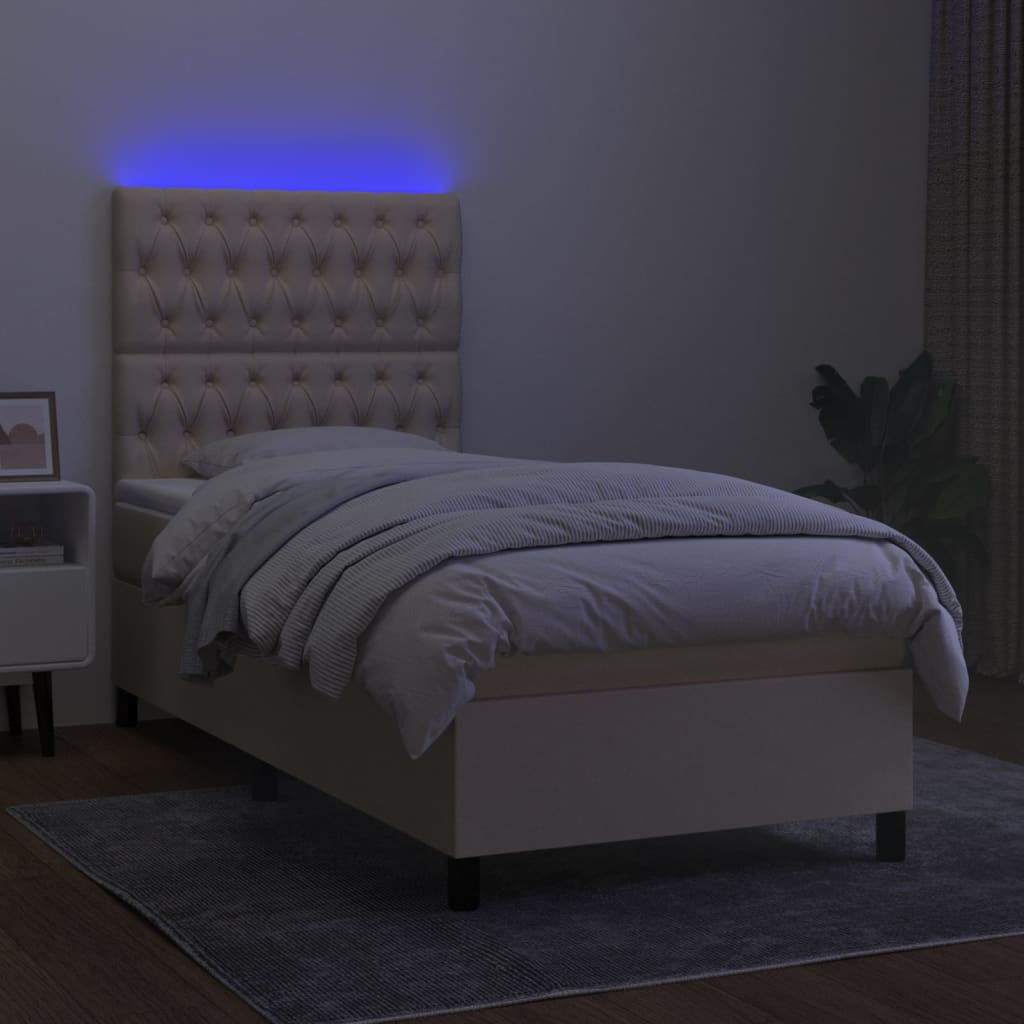 Boxspringbett mit Matratze & LED Creme 80x200 cm Stoff