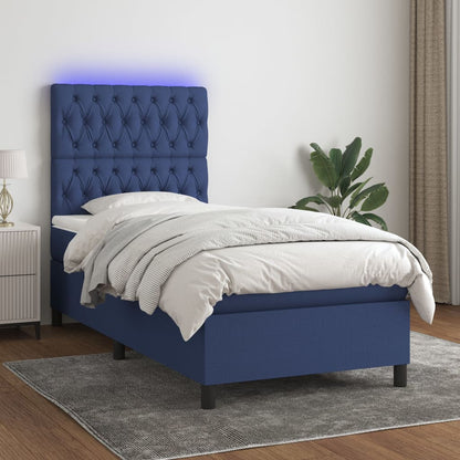 Boxspringbett mit Matratze & LED Blau 90x190 cm Stoff