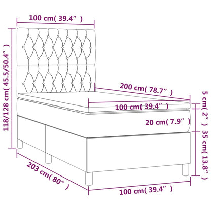 Boxspringbett mit Matratze & LED Creme 100x200 cm Stoff