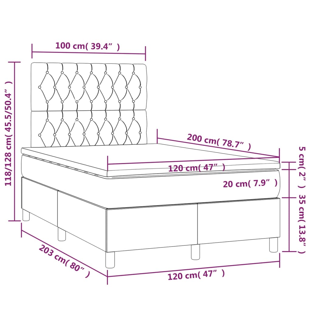 Boxspringbett mit Matratze & LED Blau 120x200 cm Stoff