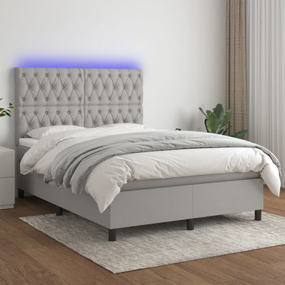 Boxspringbett mit Matratze & LED Hellgrau 140x200 cm Stoff