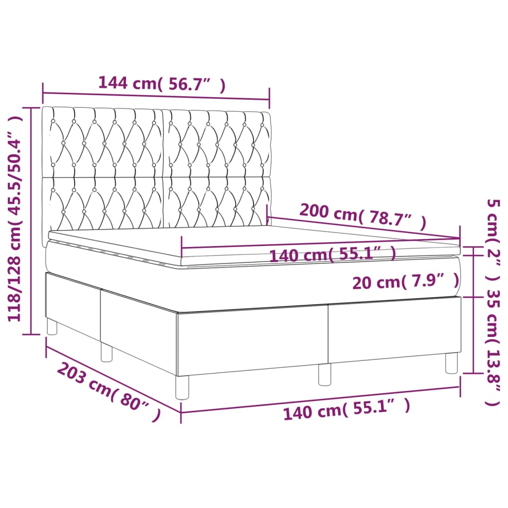 Boxspringbett mit Matratze & LED Creme 140x200 cm Stoff