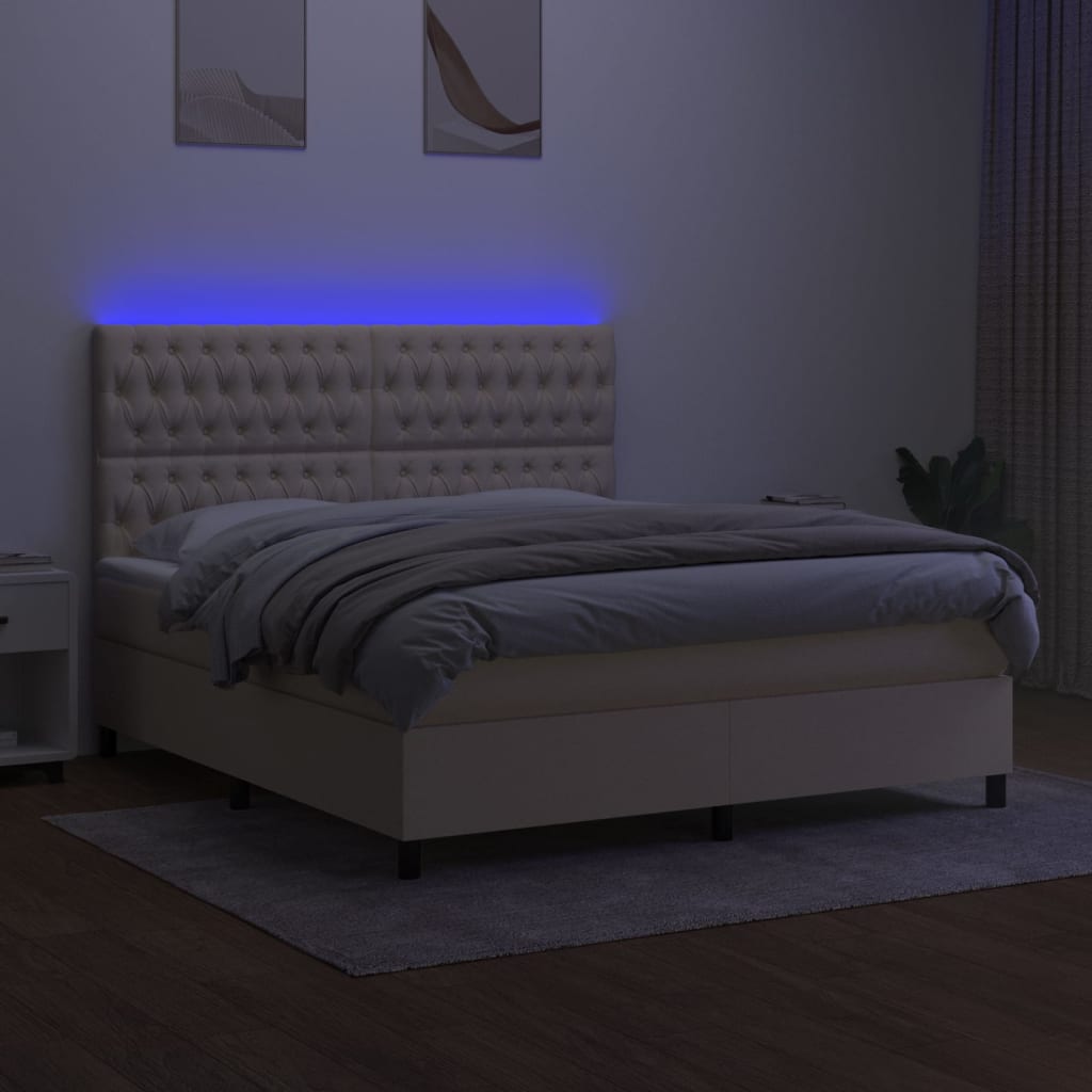 Boxspringbett mit Matratze & LED Creme 160x200 cm Stoff