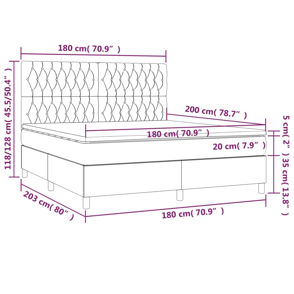 Boxspringbett mit Matratze & LED Taupe 180x200 cm Stoff