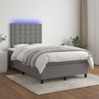 Boxspringbett mit Matratze & LED Dunkelgrau 120x200 cm Stoff