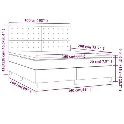 Boxspringbett mit Matratze & LED Hellgrau 160x200 cm Stoff