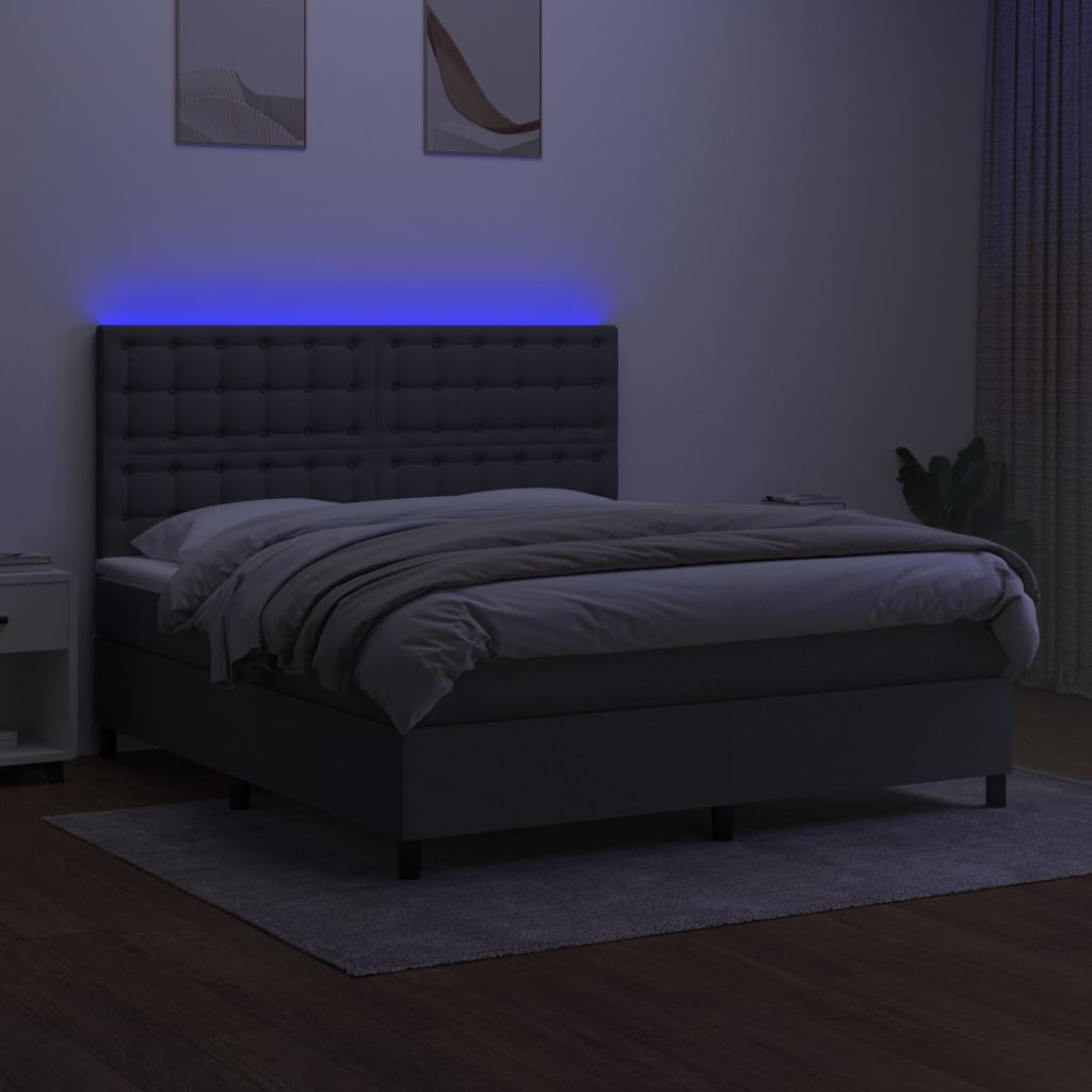 Boxspringbett mit Matratze & LED Dunkelgrau 180x200 cm Stoff