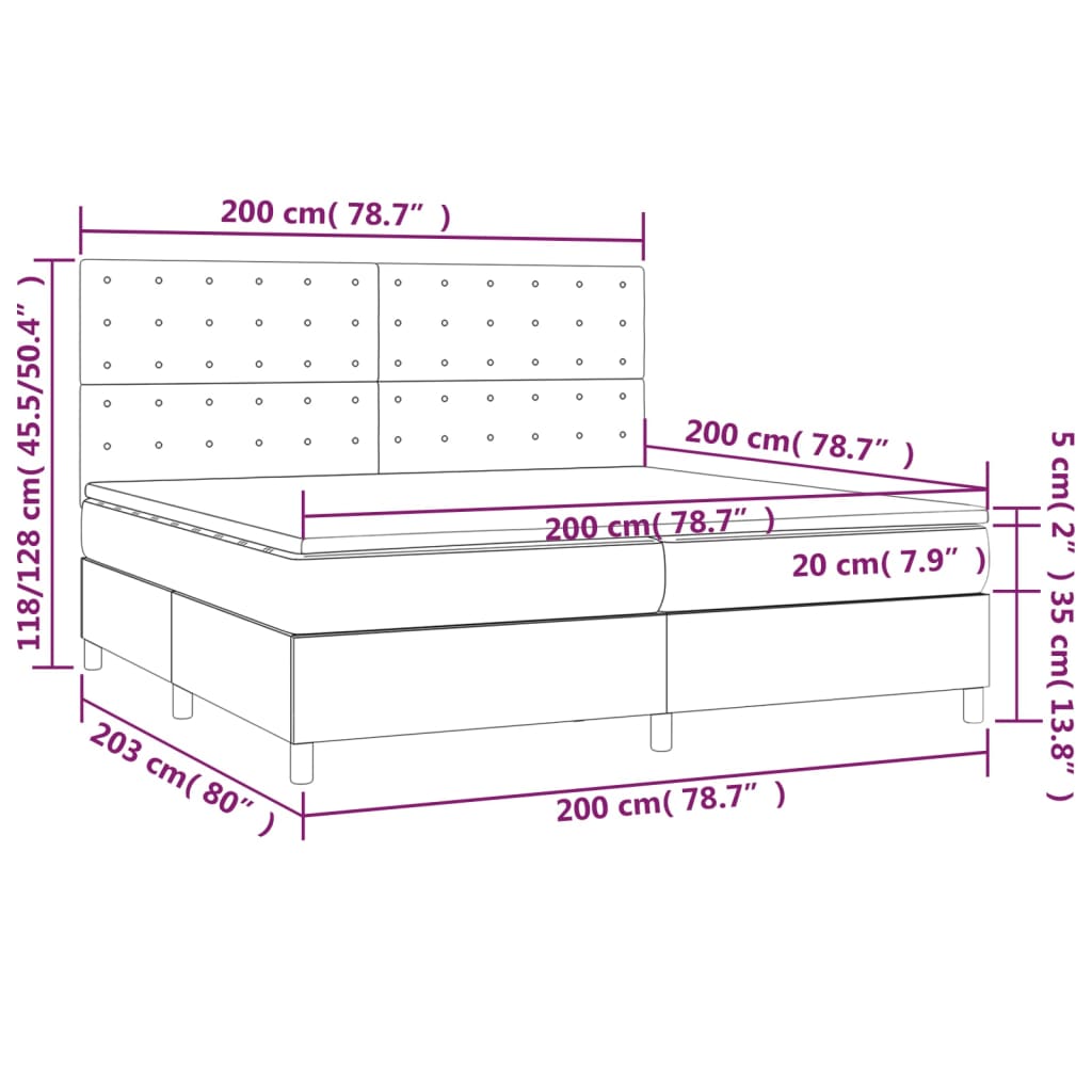 Boxspringbett mit Matratze & LED Schwarz 200x200 cm Stoff