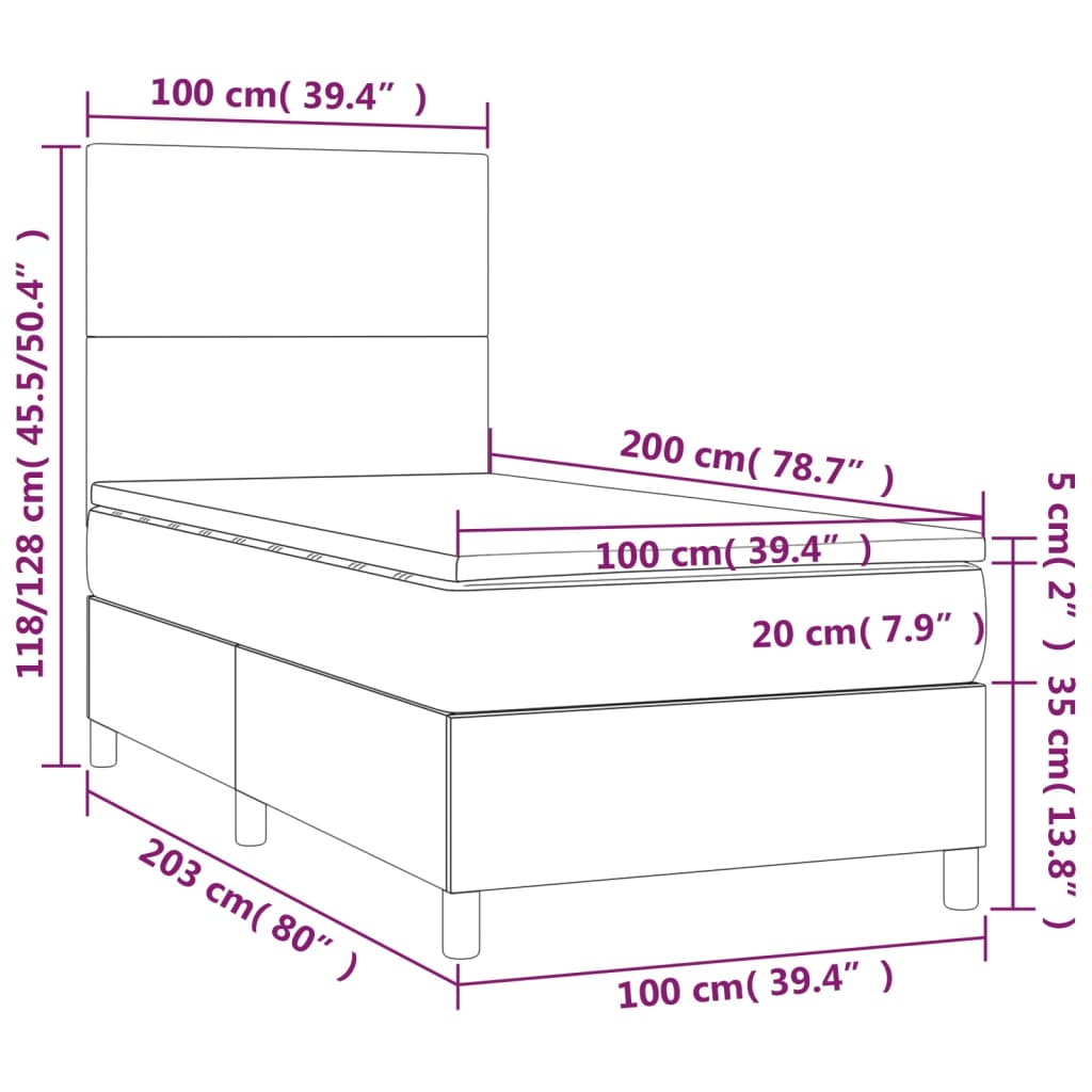 Boxspringbett mit Matratze & LED Dunkelbraun 100x200 cm Stoff