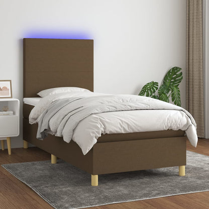 Boxspringbett mit Matratze & LED Dunkelbraun 100x200 cm Stoff