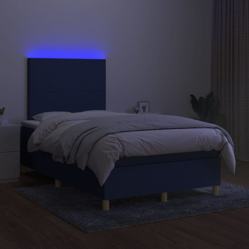 Boxspringbett mit Matratze & LED Blau 120x200 cm Stoff