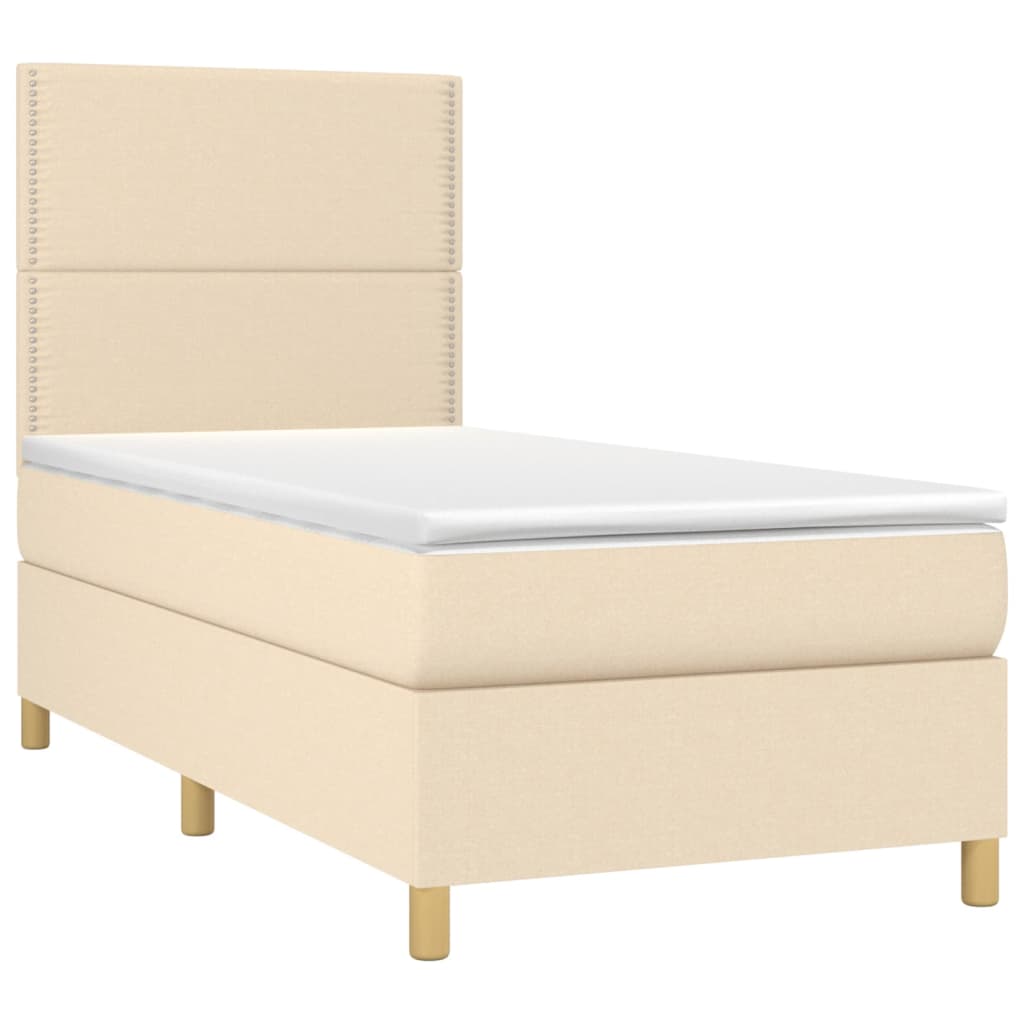 Boxspringbett mit Matratze & LED Creme 90x200 cm Stoff