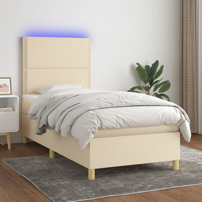 Boxspringbett mit Matratze & LED Creme 90x200 cm Stoff