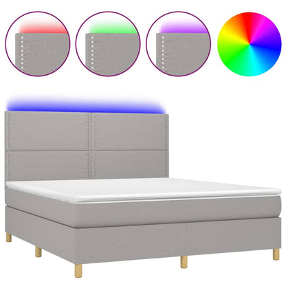 Boxspringbett mit Matratze & LED Hellgrau 160x200 cm Stoff