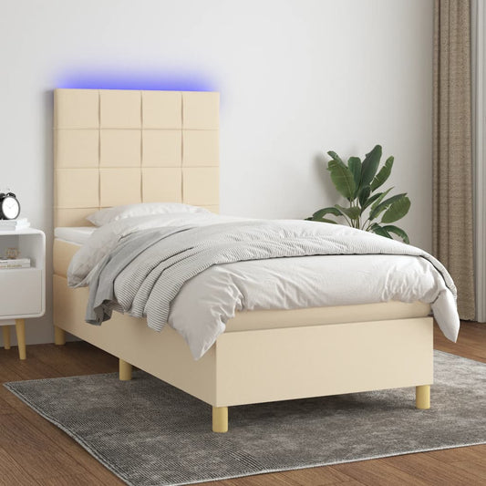 Boxspringbett mit Matratze & LED Creme 80x200 cm Stoff