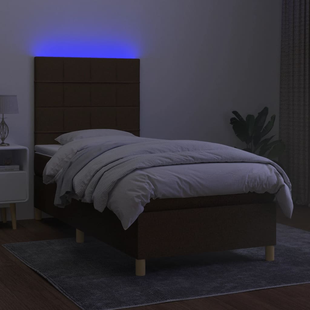 Boxspringbett mit Matratze & LED Dunkelbraun 90x190 cm Stoff